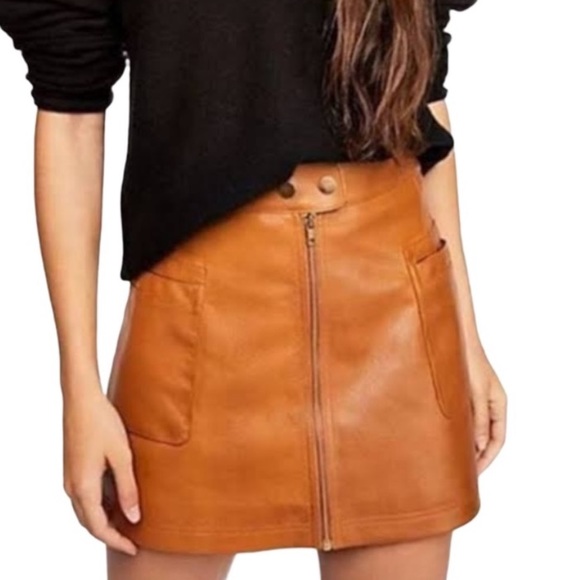 Free People Copper Vegan Leather Skirt Size 0 - Picture 9 of 9